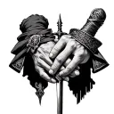 two hands clasped around a dagger. Theme of strong bond between brothers  tattoo design idea