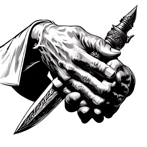 two hands clasped around a dagger. Theme of strong bond between brothers  tattoo design idea
