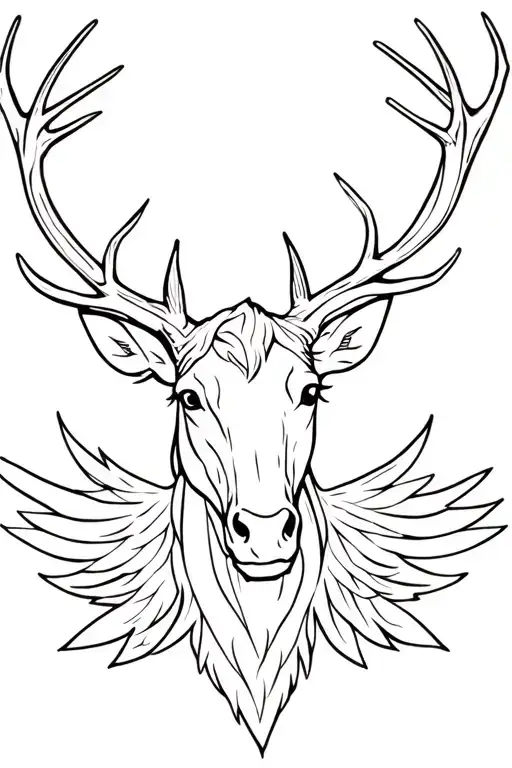 deer antlers, thunderbird flying, horse face outline  tattoo design idea