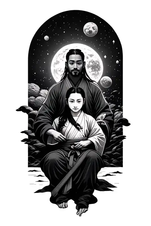 religion, japenese martial arts, family, outer space tattoo design idea