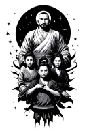 religion, japenese martial arts, family, outer space tattoo design idea