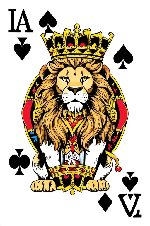 leo lion with king of diamonds playing card tattoo design idea