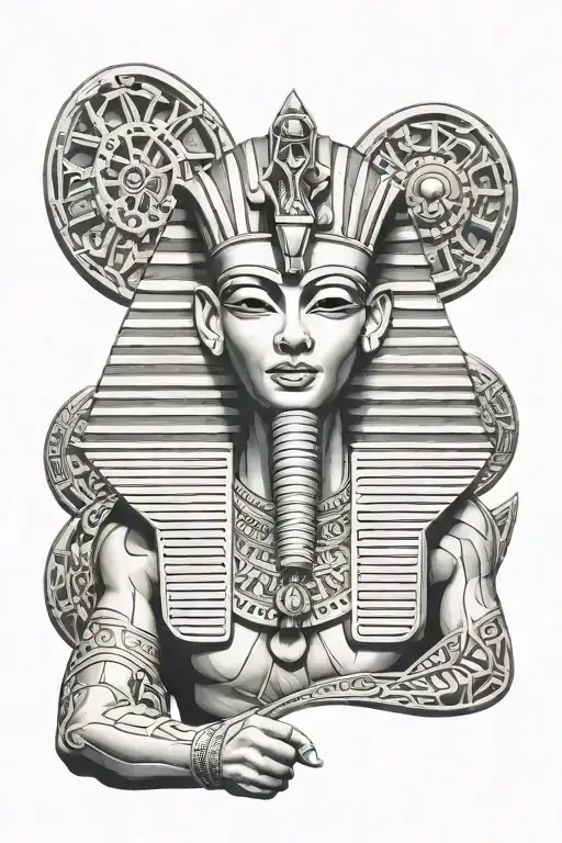 pharaoh holding a pyramid tattoo design idea