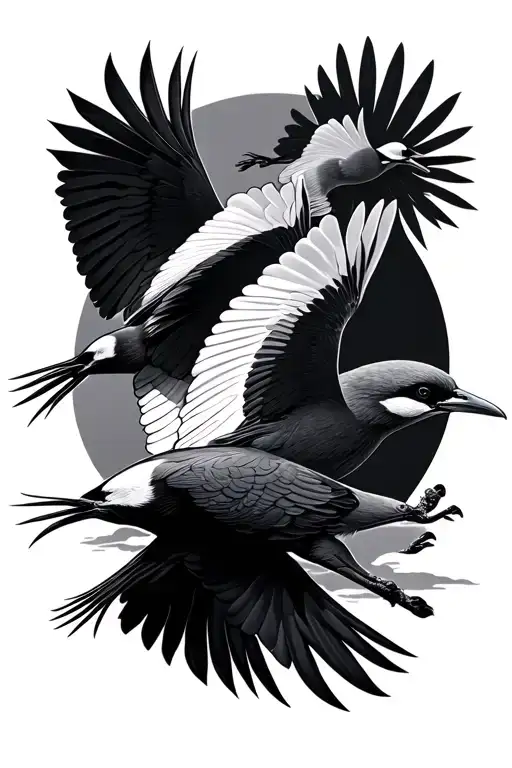 three iwa birds flying away tattoo design idea