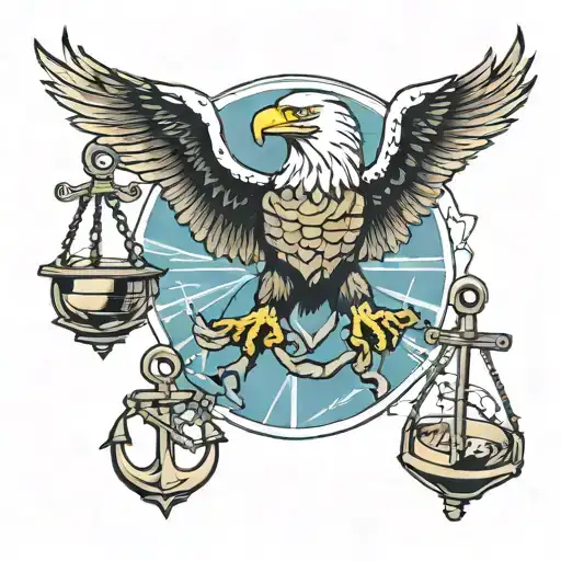 Eagle, Globe and anchor with skull and scales of justice tattoo design idea