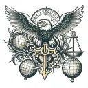 Eagle, Globe and anchor with skull and scales of justice tattoo design idea