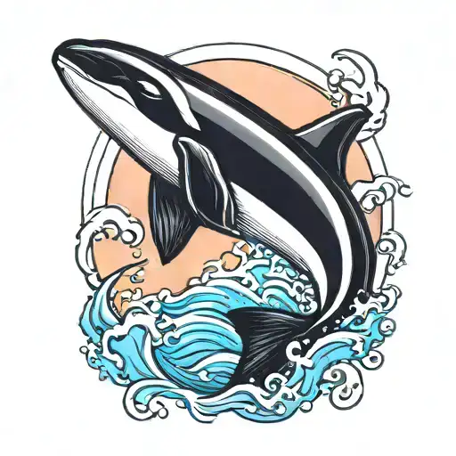 American traditional orca swimming tattoo design idea