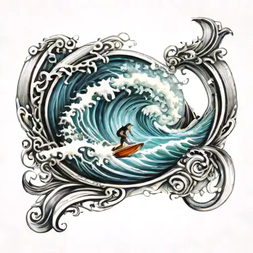 surfer in a tube wave tattoo design idea