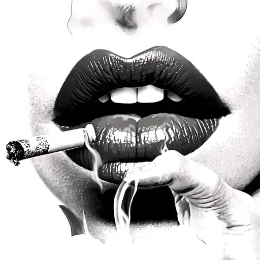 pretty girl, big lips, smoking cigarette tattoo design idea