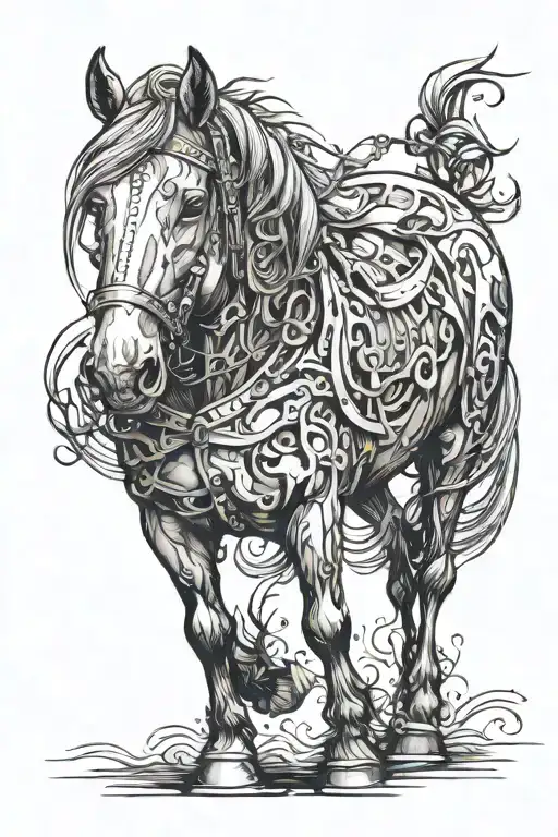 draft horse dark art style tattoo design idea