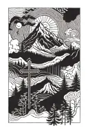 mountain range with trees and overlooking a cross surrounded tattoo design idea
