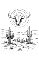 cactus and cow skull under the moon desert scene tattoo design idea