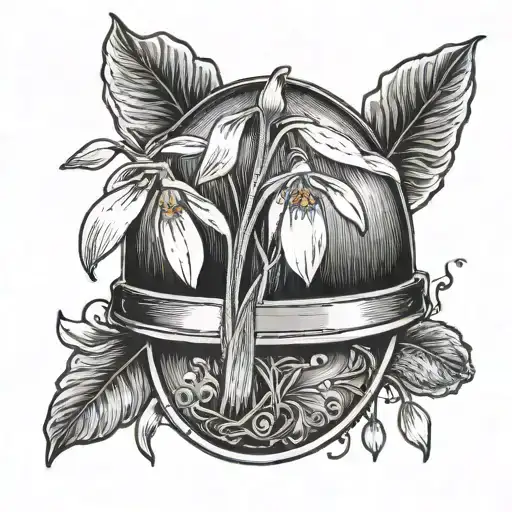 A snowdrop (flower) growing from a coal miners helmet tattoo design idea