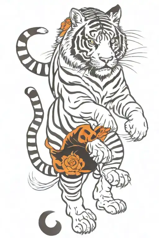 traditional tiger walking tattoo design idea