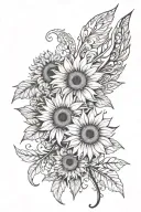 An abstract art piece incorporating sunflowers, leather textures, and angel wings tattoo design idea