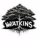 Tree tatoo with roots spelling WATKINS, one branch spelling Juniper, another branch spelling Cypress and a third branch  tattoo design idea
