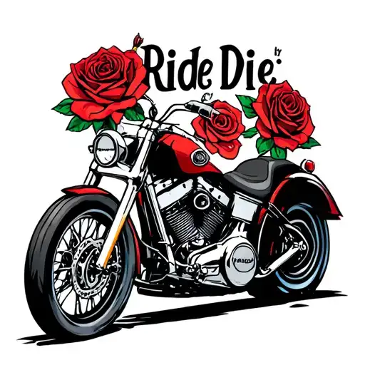 Ride or Die motorcycle roses tattoo design idea