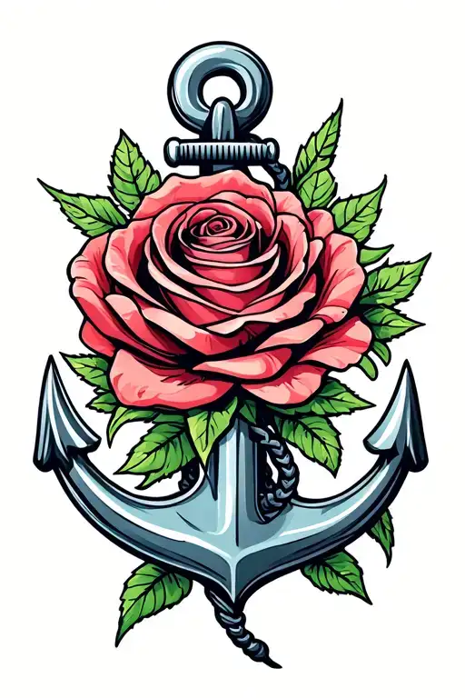 anchor fishing net rose tattoo design idea