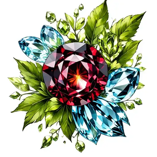 garnet, peridot, Sapphire and aquamarine tattoo design idea