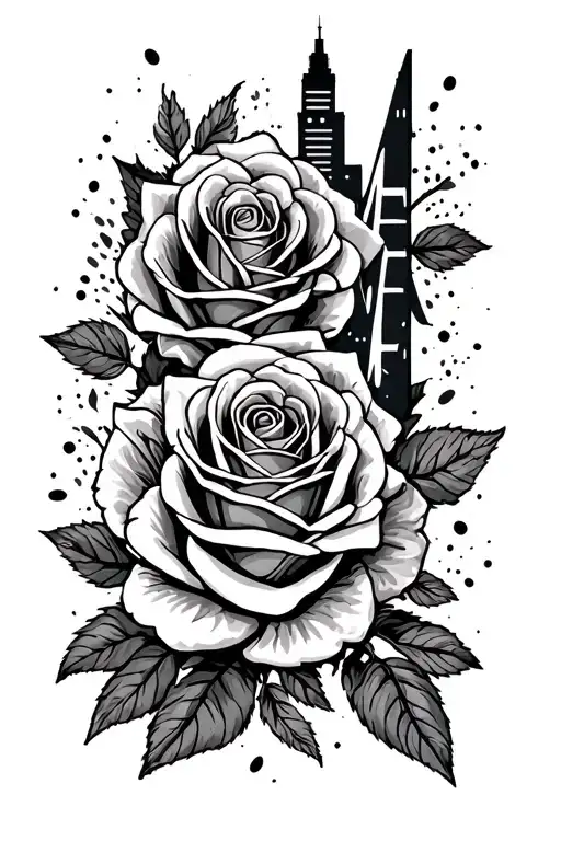  names Denver and Manhattan with roses tattoo design idea