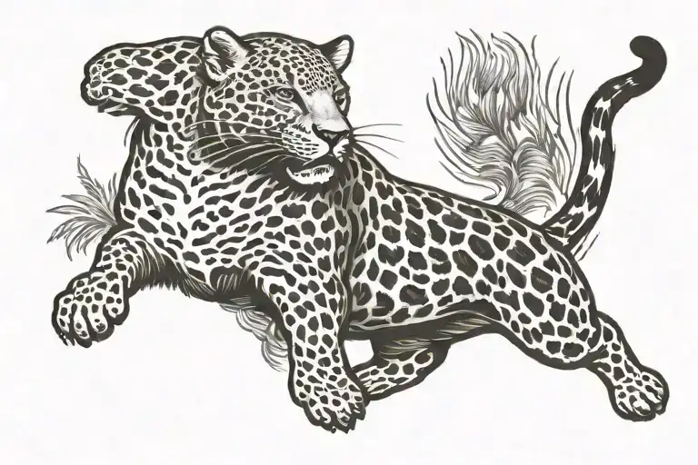 a leopard leaping while running tattoo design idea