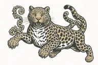 a leopard leaping while running tattoo design idea