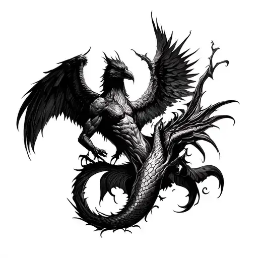 hybrid of vampire & werewolf & demon and angel & part dragon and part pyschic raven & merman & shadowhunter & etc tattoo design idea