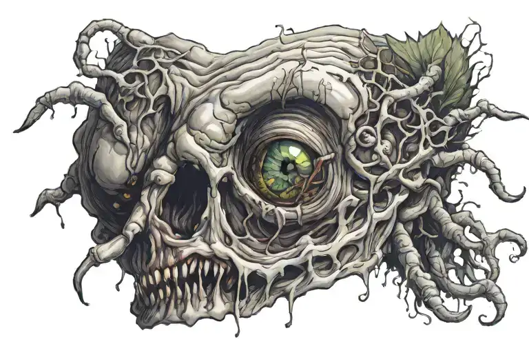 rotten zombie with a worms coming out of eye tattoo design idea