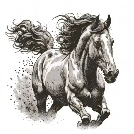 beautiful head of a arabian horse galloping through a field tattoo design idea