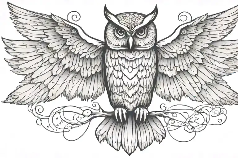 owl with spread wings  tattoo design idea