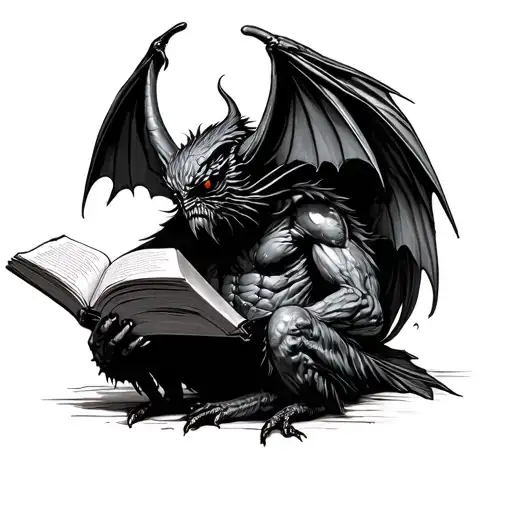 mothman reading a book tattoo design idea