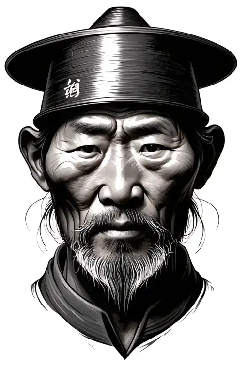 parable of the older Chinese farmer face covered tattoo design idea