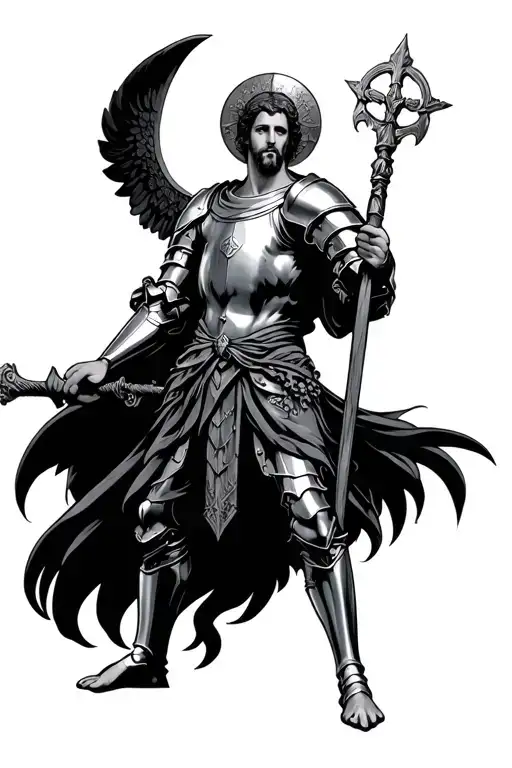 Saint Raphael in armor holding his staff tattoo design idea