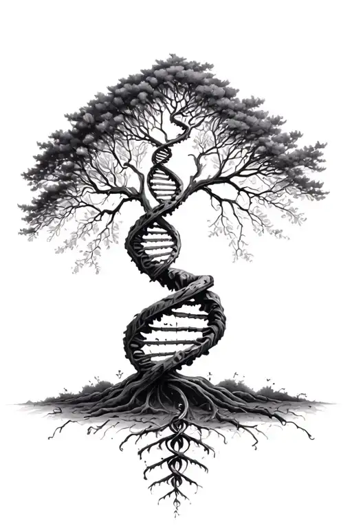 DNA strand morphing into tree tattoo design idea