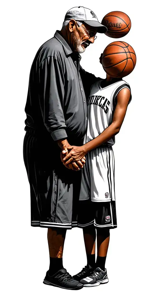 grandfather, basketball, son holding hands tattoo design idea