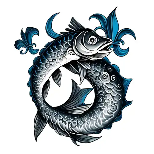 fleur de lis, bluefish, triple spiral tattoo design idea