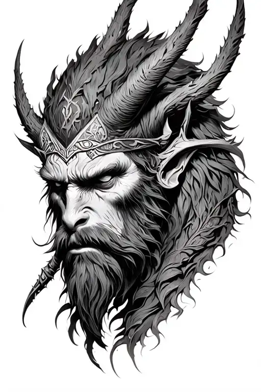 An ancient Slavic forest guardian (Leshy) inspired by The Witcher 3 tattoo design idea