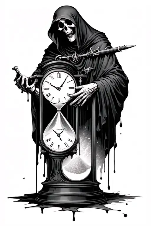 grim reaper holding sand clock melting tattoo design idea