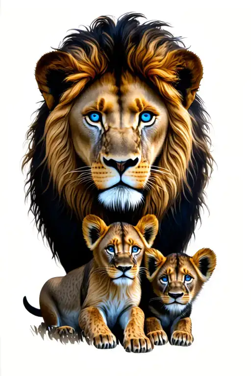 female lion with blue eyes and a cub tattoo design idea
