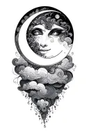 psychadelic clouds fantasy smiling moon tattoo design idea