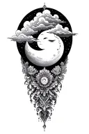 psychadelic clouds fantasy smiling moon tattoo design idea