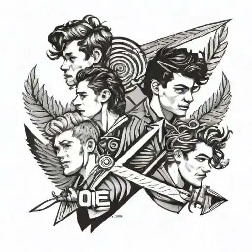 one direction band with arrows tattoo design idea
