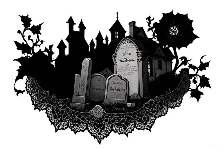 Victorian style graveyard theme afi band album artwork lace collar  tattoo design idea