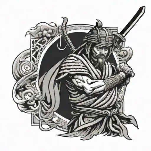 jiu jitsu samurai warrior + scroll with genesis 41: 50-51 on it  tattoo design idea