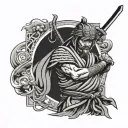 jiu jitsu samurai warrior + scroll with genesis 41: 50-51 on it  tattoo design idea