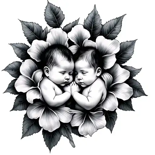 baby twins in morning glory vine tattoo design idea