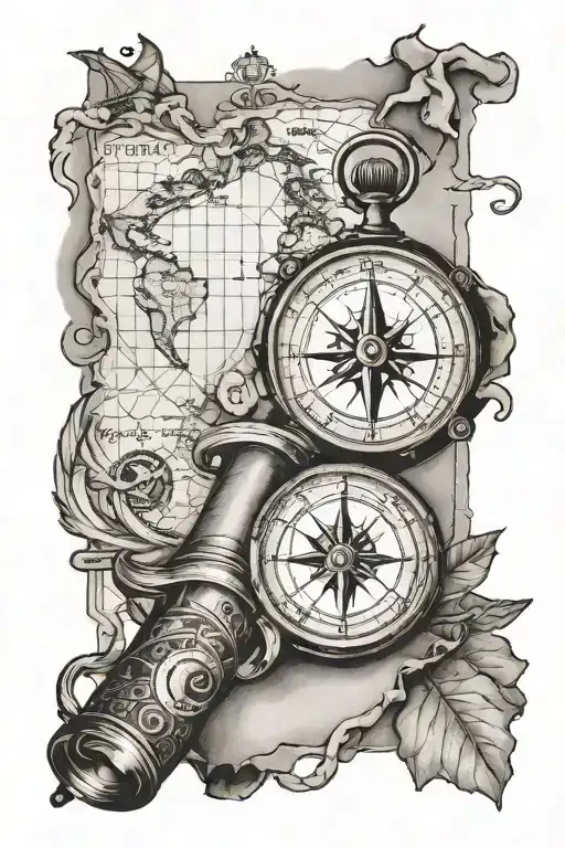 Forearm tattoo,  mark v , a compass , a sea anchor, Cuba island map in the background. Gray shades  tattoo design idea