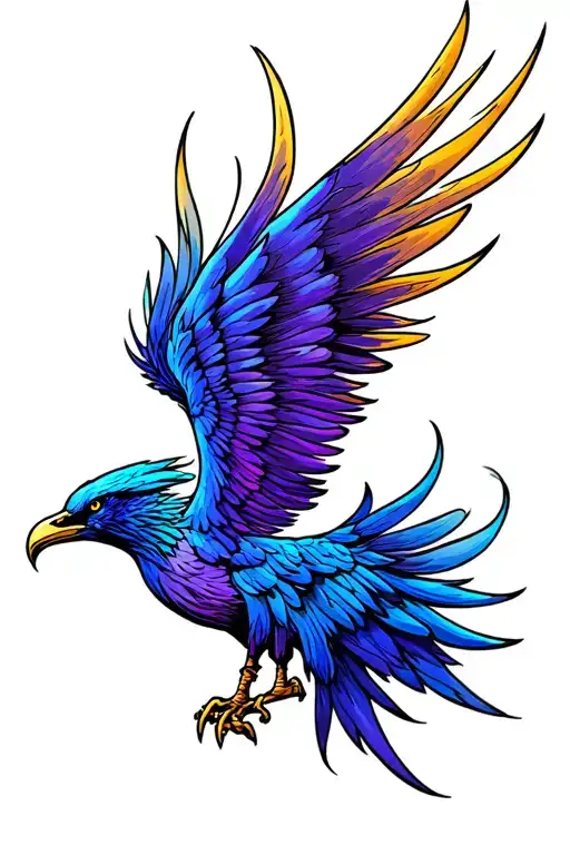 blue phoenix with purple mixed in tattoo design idea