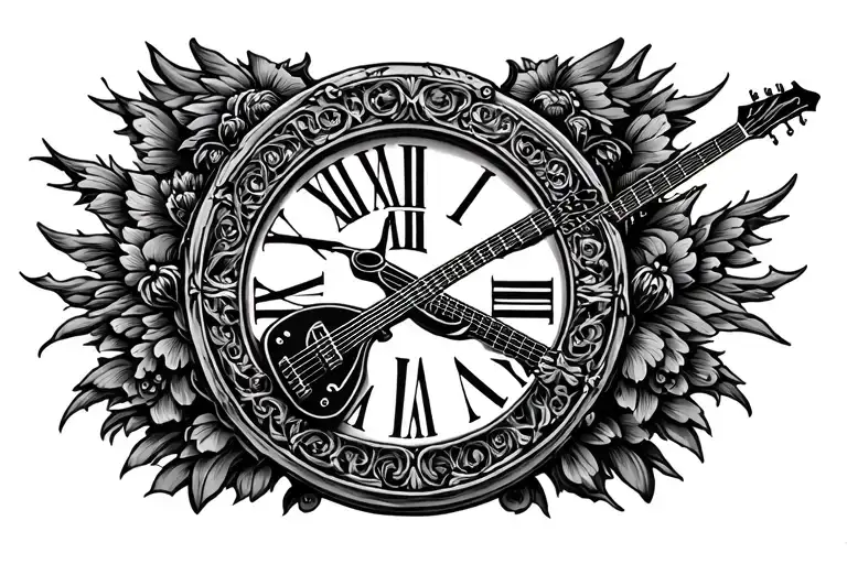 memorial army guitar Roman numeral tattoo design idea