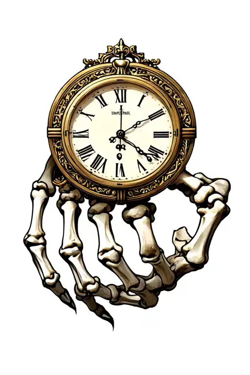 Skeleton hand tattoo with roman numeral clock tattoo design idea